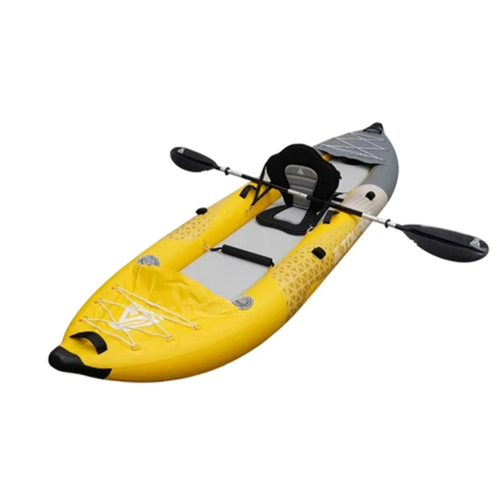 TREKKA 328/388/420cm Inflatable Kayak Elastic Seat, Durable PVC, High-Pressure Valve, Quick-Release Fins, Ideal for Sea & Lake Fishing - Yellow