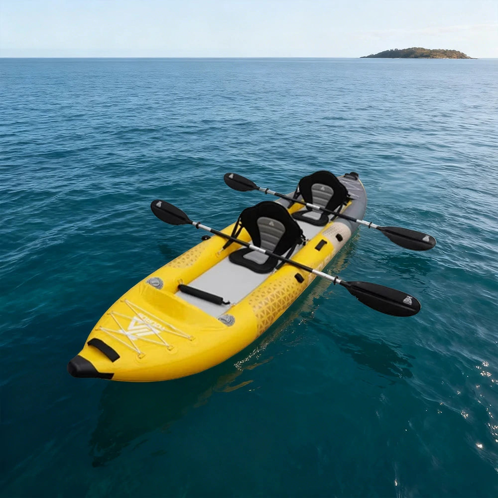 TREKKA 328/388/420cm Inflatable Kayak Elastic Seat, Durable PVC, High-Pressure Valve, Quick-Release Fins, Ideal for Sea & Lake Fishing - Yellow