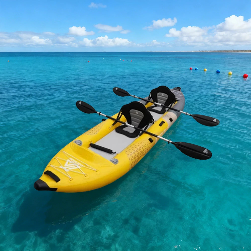 TREKKA 328/388/420cm Inflatable Kayak Elastic Seat, Durable PVC, High-Pressure Valve, Quick-Release Fins, Ideal for Sea & Lake Fishing - Yellow