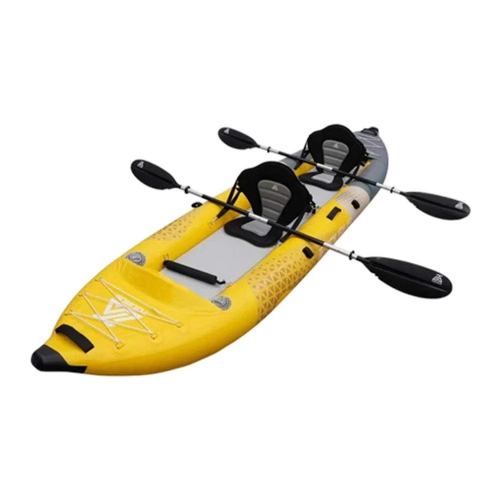 TREKKA 328/388/420cm Inflatable Kayak Elastic Seat, Durable PVC, High-Pressure Valve, Quick-Release Fins, Ideal for Sea & Lake Fishing - Yellow