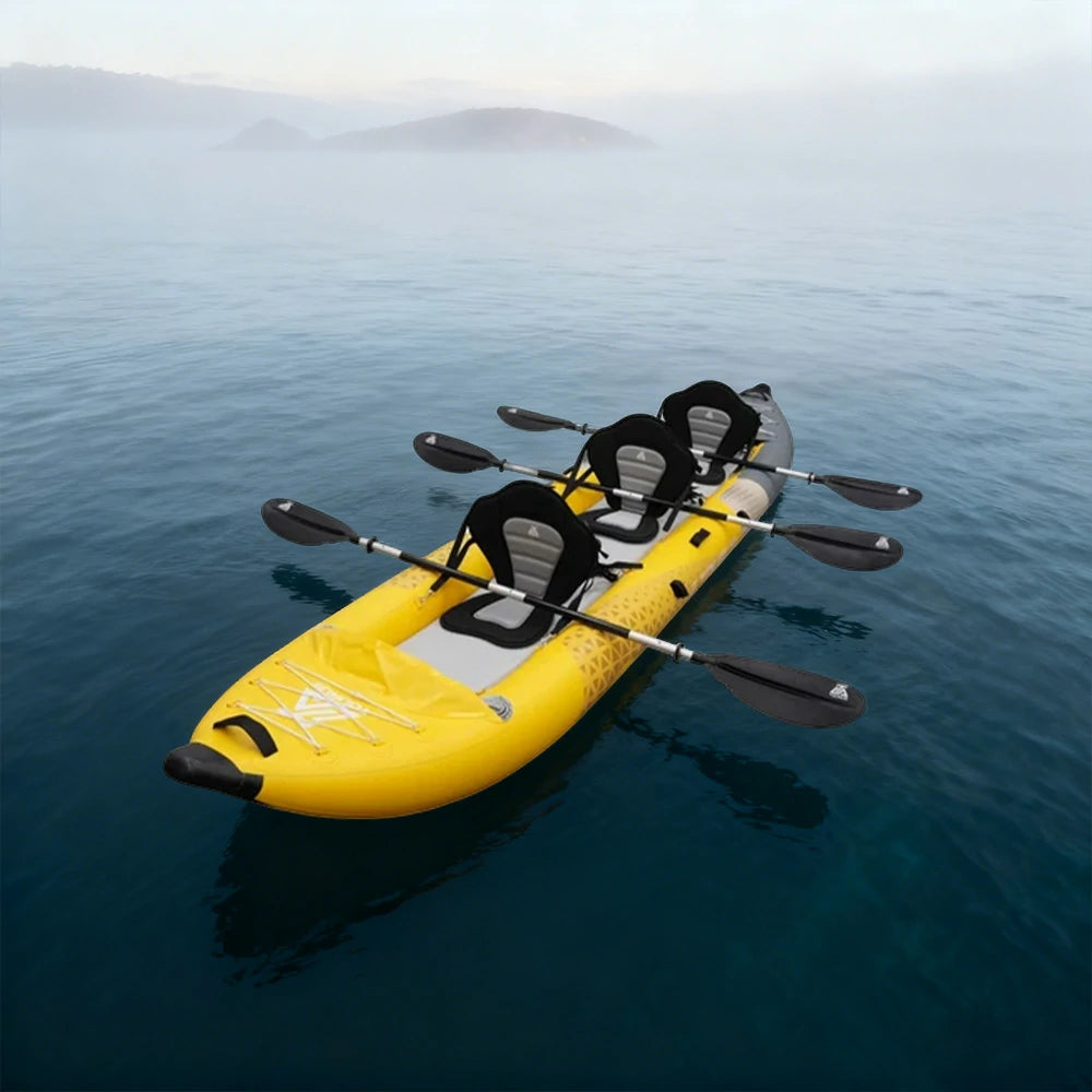 TREKKA 328/388/420cm Inflatable Kayak Elastic Seat, Durable PVC, High-Pressure Valve, Quick-Release Fins, Ideal for Sea & Lake Fishing - Yellow