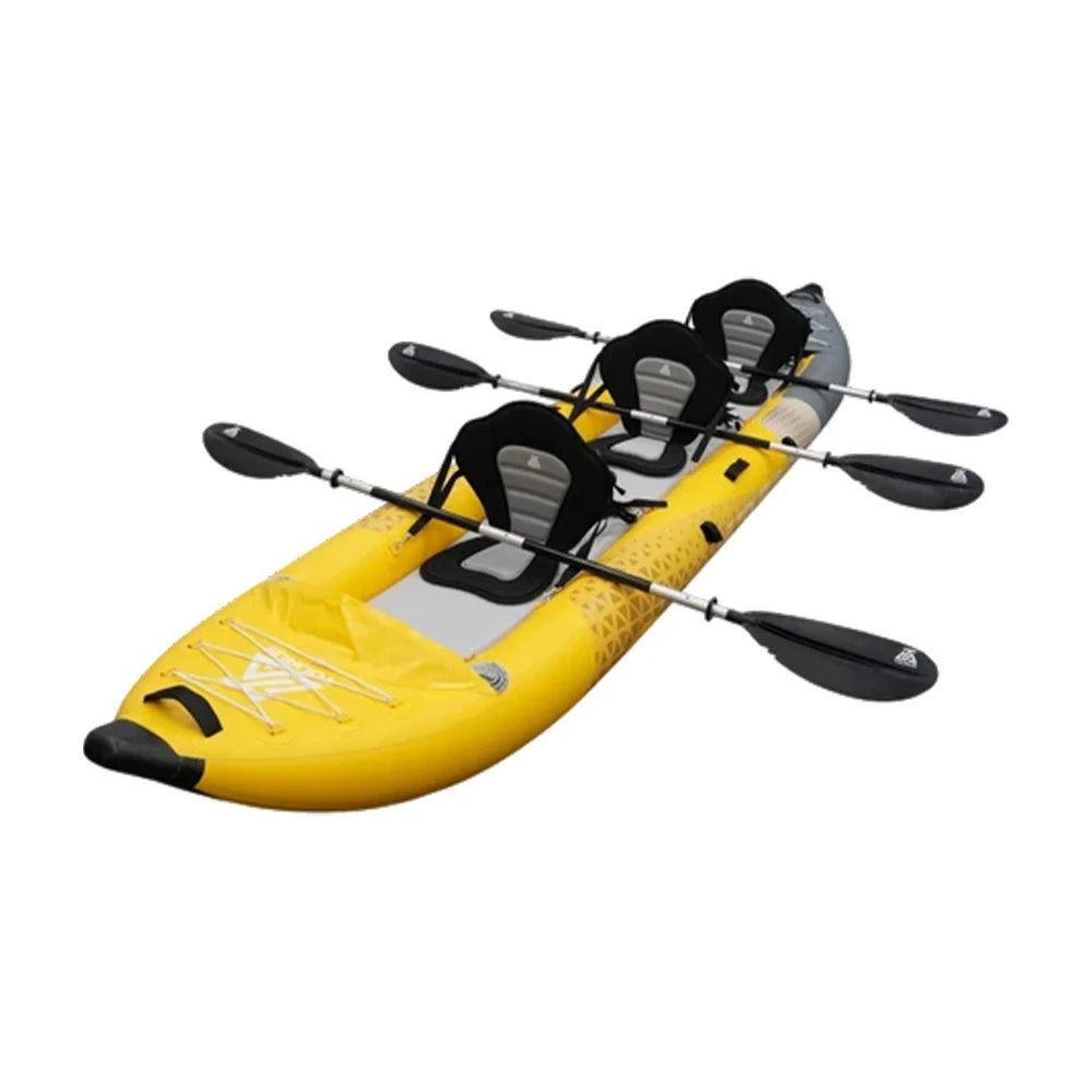 TREKKA 328/388/420cm Inflatable Kayak Elastic Seat, Durable PVC, High-Pressure Valve, Quick-Release Fins, Ideal for Sea & Lake Fishing - Yellow