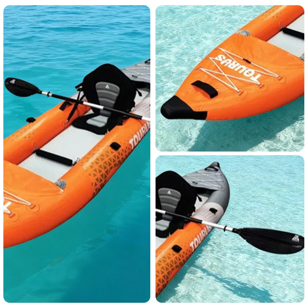 TREKKA Inflatable Kayak Elastic Seat, Durable PVC, High-Pressure Valve, Quick-Release Fins, Ideal for Sea & Lake Fishing - Orange