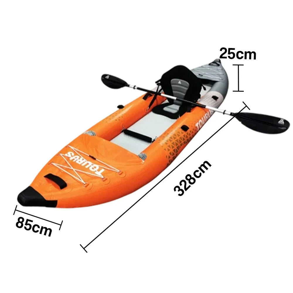 TREKKA Inflatable Kayak Elastic Seat, Durable PVC, High-Pressure Valve, Quick-Release Fins, Ideal for Sea & Lake Fishing - Orange