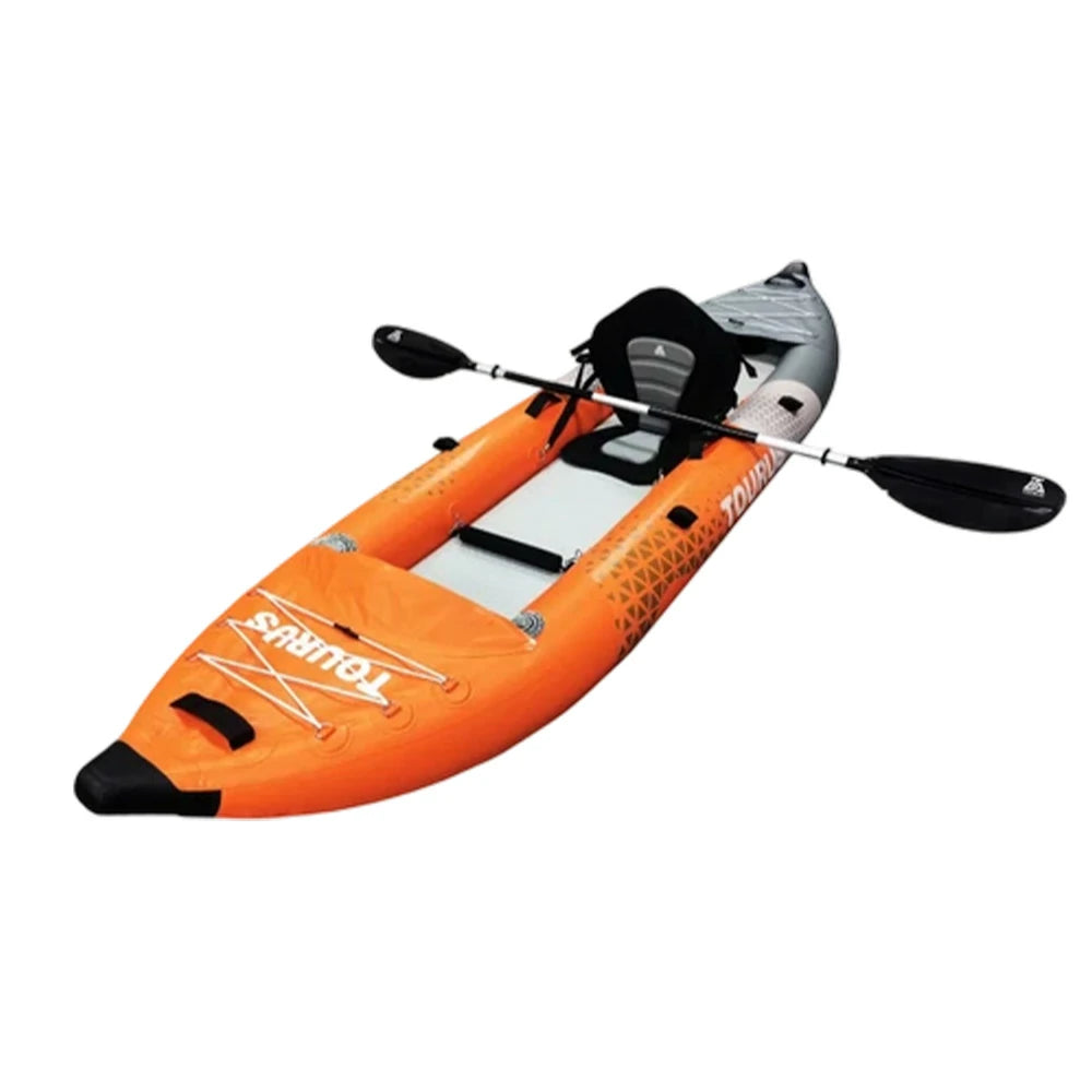 TREKKA Inflatable Kayak Elastic Seat, Durable PVC, High-Pressure Valve, Quick-Release Fins, Ideal for Sea & Lake Fishing - Orange