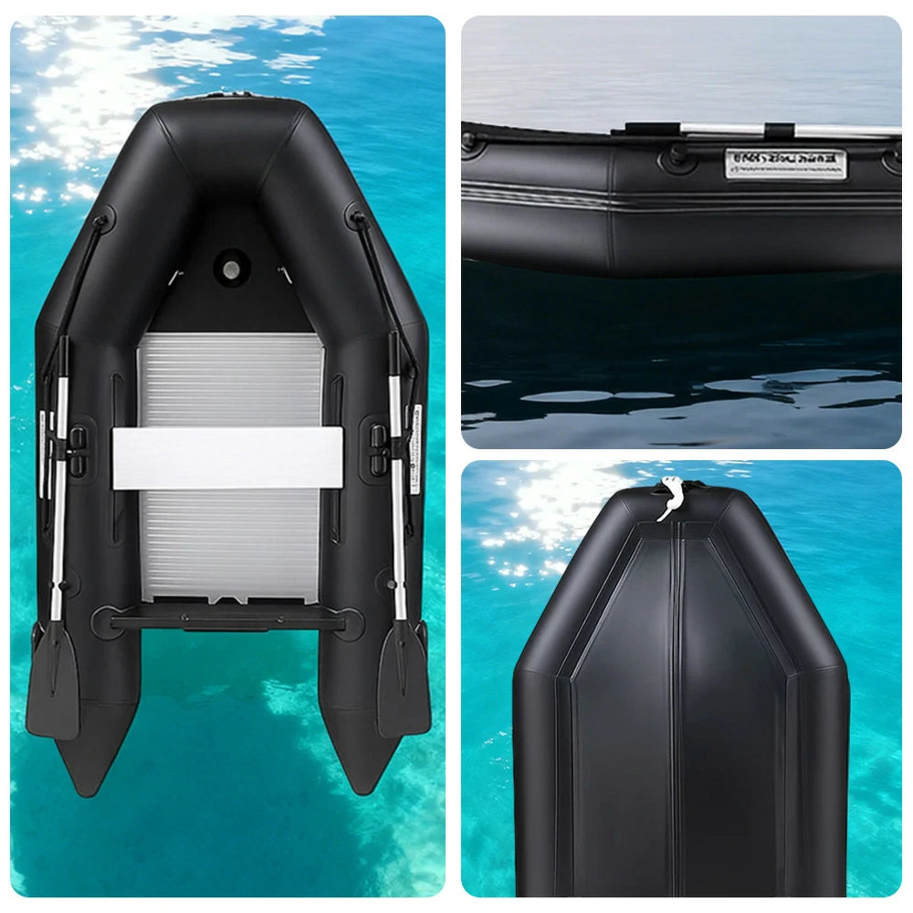 TREKKA 230/280cm Inflatable Kayak Durable PVC Construction Multi-Chamber Design Quick-Drain Valve Ideal for Fishing & Recreation - Black