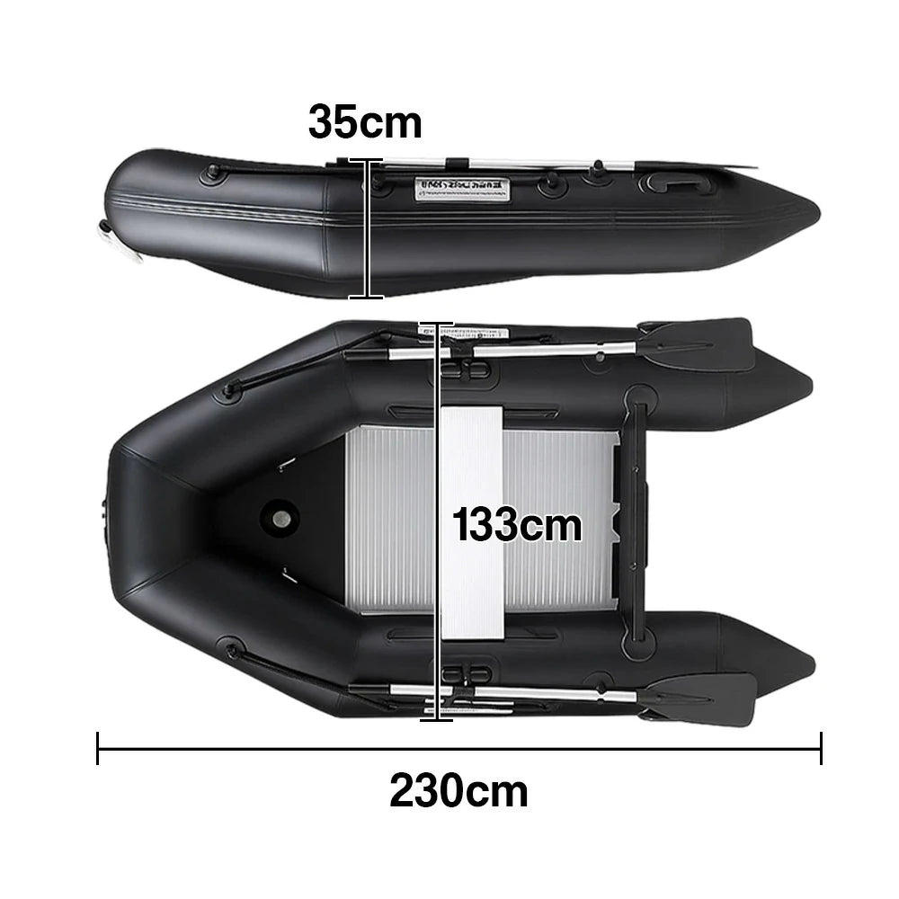 TREKKA 230/280cm Inflatable Kayak Durable PVC Construction Multi-Chamber Design Quick-Drain Valve Ideal for Fishing & Recreation - Black