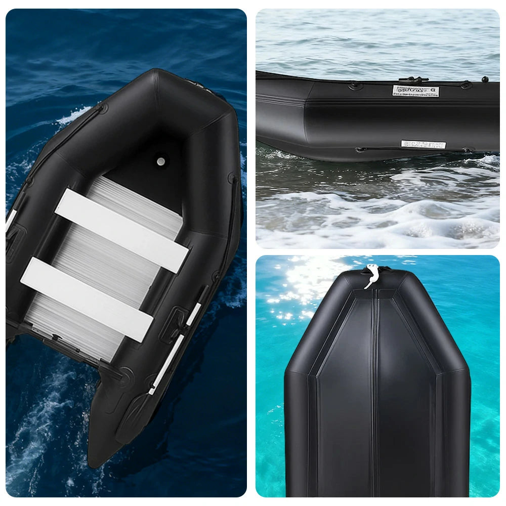 TREKKA 230/280cm Inflatable Kayak Durable PVC Construction Multi-Chamber Design Quick-Drain Valve Ideal for Fishing & Recreation - Black