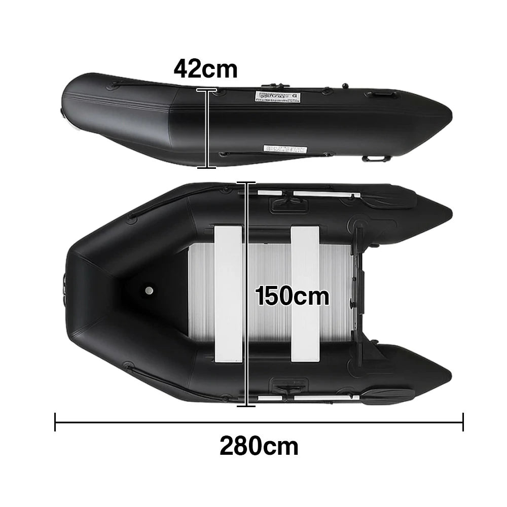 TREKKA 230/280cm Inflatable Kayak Durable PVC Construction Multi-Chamber Design Quick-Drain Valve Ideal for Fishing & Recreation - Black