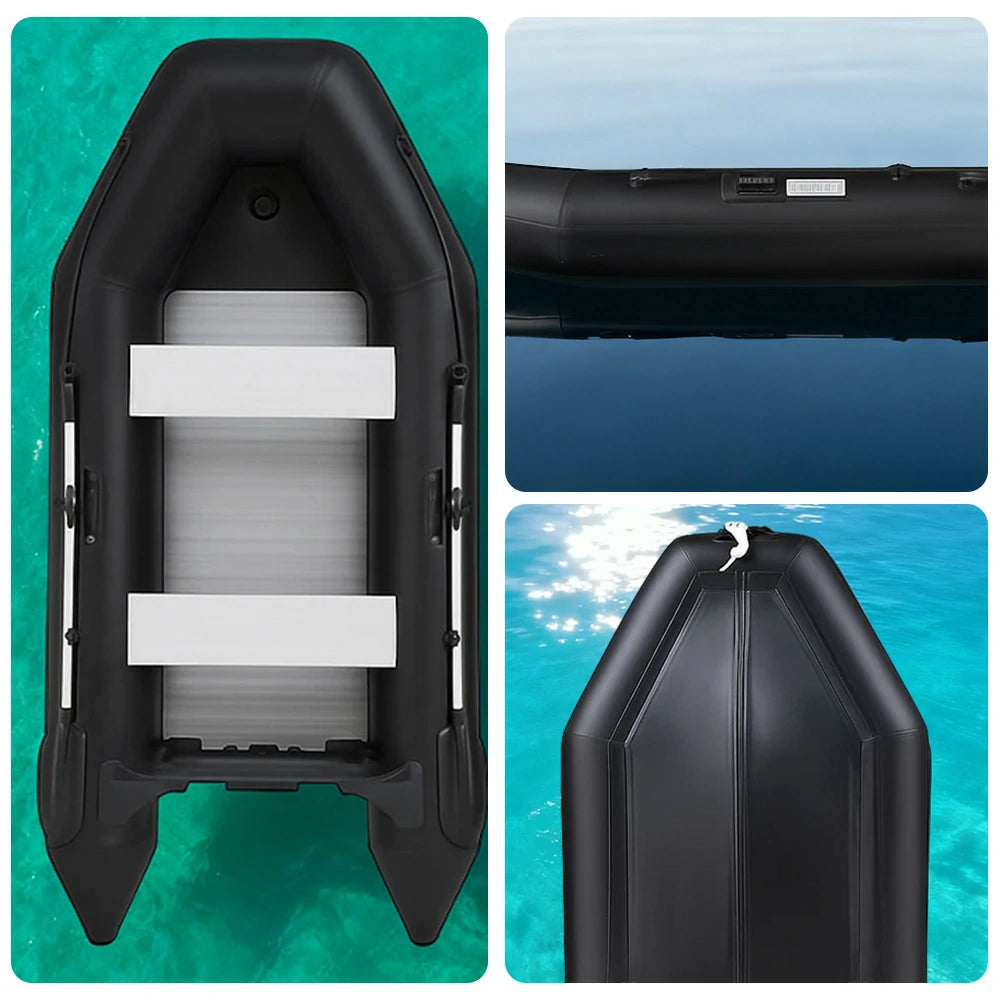 TREKKA 330cm Inflatable Kayak Durable PVC Construction Multi-Chamber Design Quick-Drain Valve Ideal for Fishing & Recreation - Black