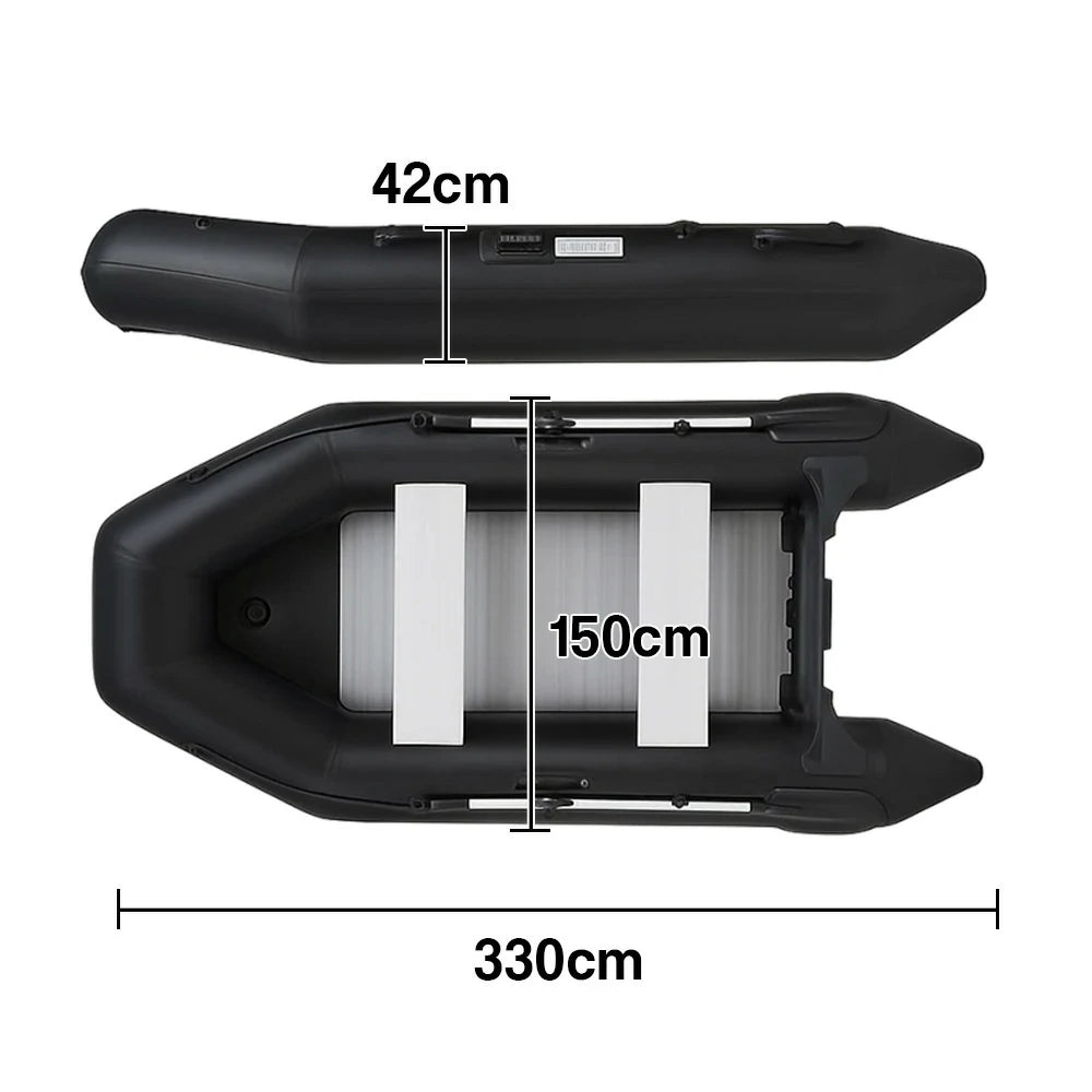 TREKKA 330cm Inflatable Kayak Durable PVC Construction Multi-Chamber Design Quick-Drain Valve Ideal for Fishing & Recreation - Black