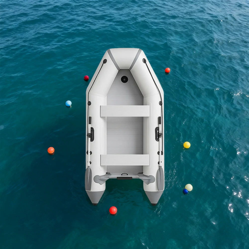 TREKKA 330cm Inflatable Kayak Durable PVC Construction Multi-Chamber Design Quick-Drain Valve Ideal for Fishing & Recreation - Grey