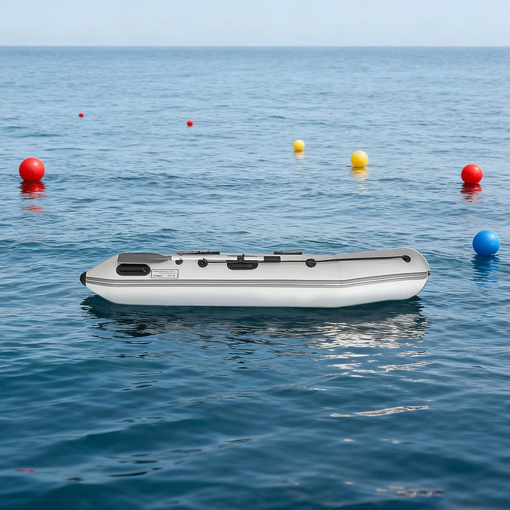 TREKKA 330cm Inflatable Kayak Durable PVC Construction Multi-Chamber Design Quick-Drain Valve Ideal for Fishing & Recreation - Grey