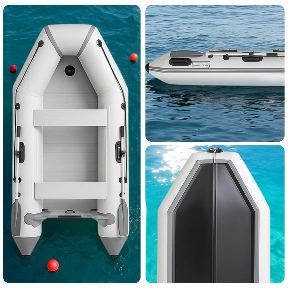 TREKKA 330cm Inflatable Kayak Durable PVC Construction Multi-Chamber Design Quick-Drain Valve Ideal for Fishing & Recreation - Grey