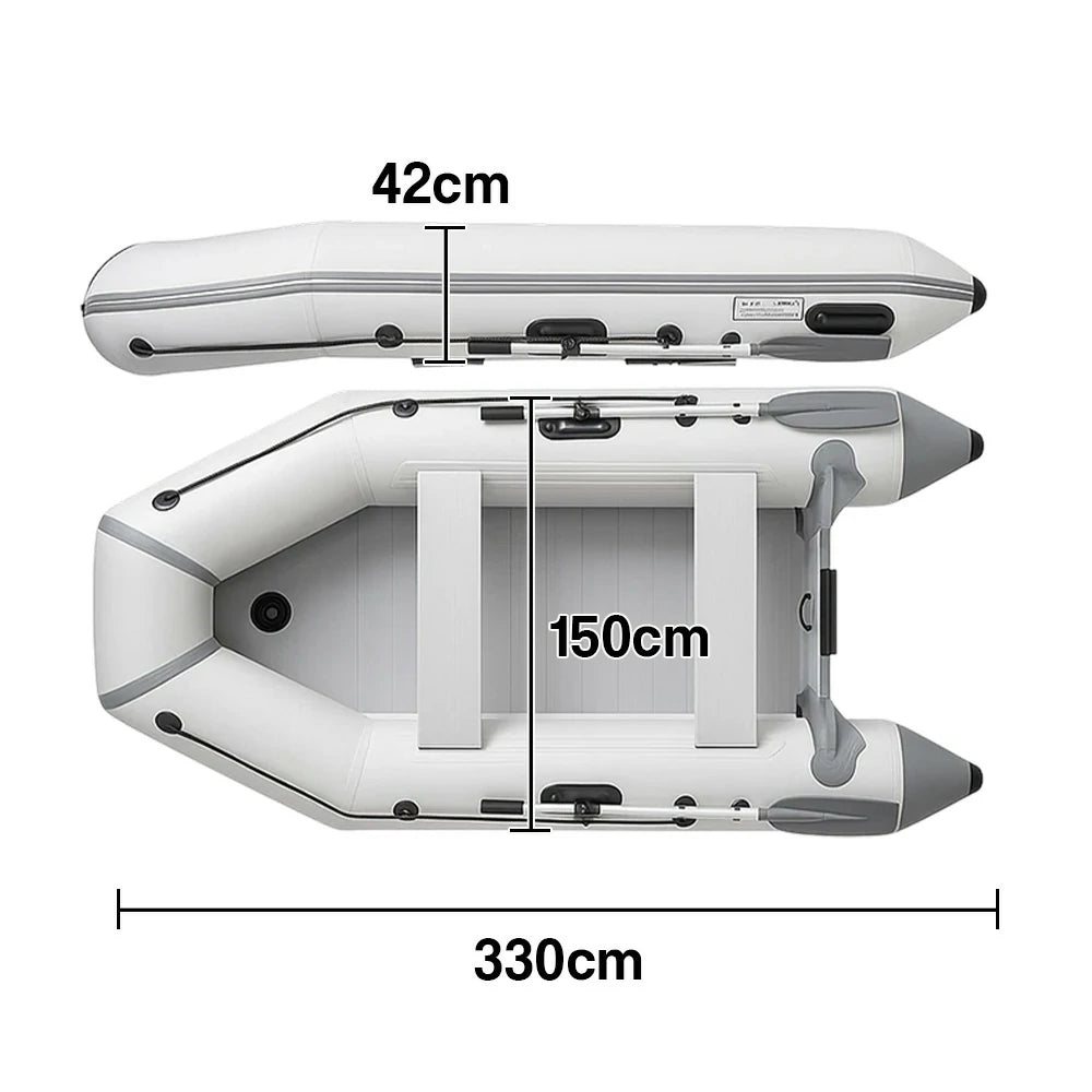 TREKKA 330cm Inflatable Kayak Durable PVC Construction Multi-Chamber Design Quick-Drain Valve Ideal for Fishing & Recreation - Grey