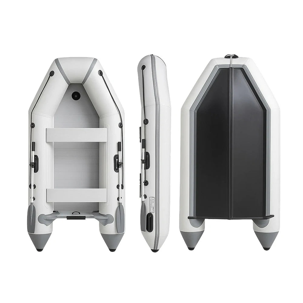 TREKKA 330cm Inflatable Kayak Durable PVC Construction Multi-Chamber Design Quick-Drain Valve Ideal for Fishing & Recreation - Grey