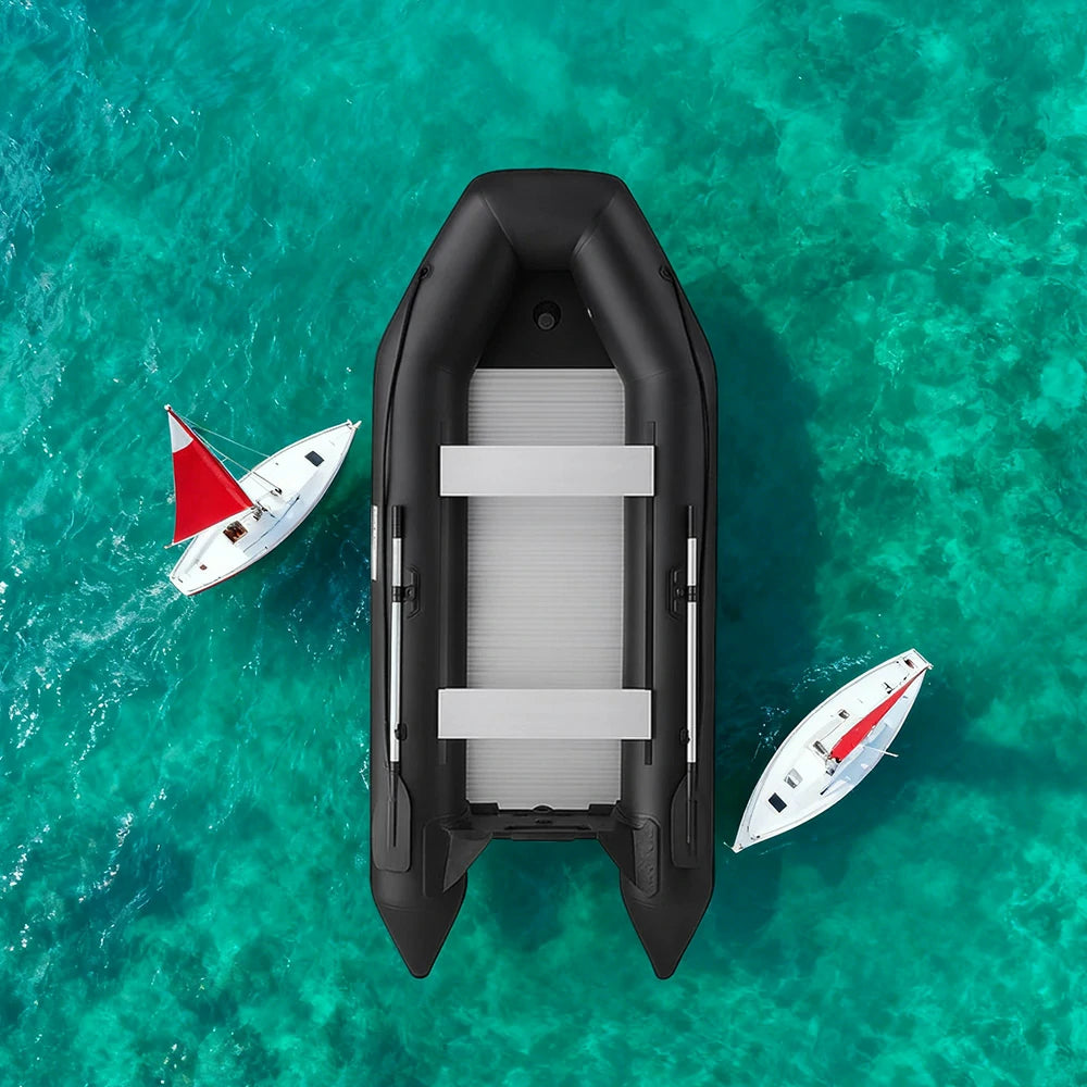 TREKKA 380cm Inflatable Kayak Durable PVC Construction Multi-Chamber Design Quick-Drain Valve Ideal for Fishing & Recreation - Black