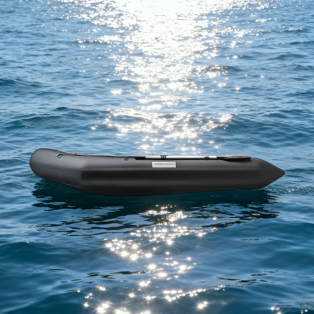 TREKKA 380cm Inflatable Kayak Durable PVC Construction Multi-Chamber Design Quick-Drain Valve Ideal for Fishing & Recreation - Black