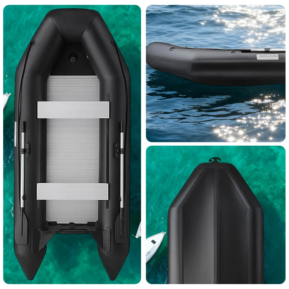 TREKKA 380cm Inflatable Kayak Durable PVC Construction Multi-Chamber Design Quick-Drain Valve Ideal for Fishing & Recreation - Black
