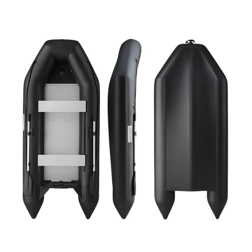 TREKKA 380cm Inflatable Kayak Durable PVC Construction Multi-Chamber Design Quick-Drain Valve Ideal for Fishing & Recreation - Black