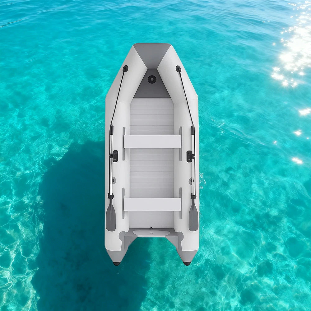 TREKKA 380cm Inflatable Kayak Durable PVC Construction Multi-Chamber Design Quick-Drain Valve Ideal for Fishing & Recreation - Grey