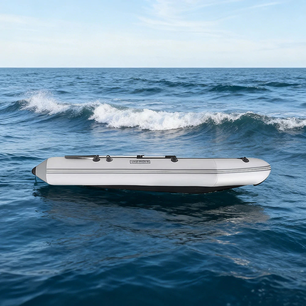 TREKKA 380cm Inflatable Kayak Durable PVC Construction Multi-Chamber Design Quick-Drain Valve Ideal for Fishing & Recreation - Grey