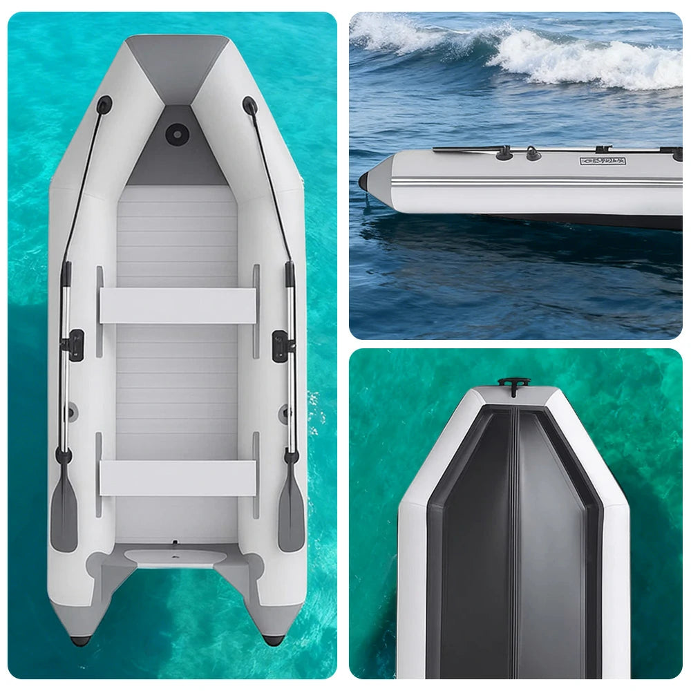 TREKKA 380cm Inflatable Kayak Durable PVC Construction Multi-Chamber Design Quick-Drain Valve Ideal for Fishing & Recreation - Grey