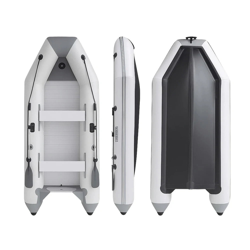 TREKKA 380cm Inflatable Kayak Durable PVC Construction Multi-Chamber Design Quick-Drain Valve Ideal for Fishing & Recreation - Grey