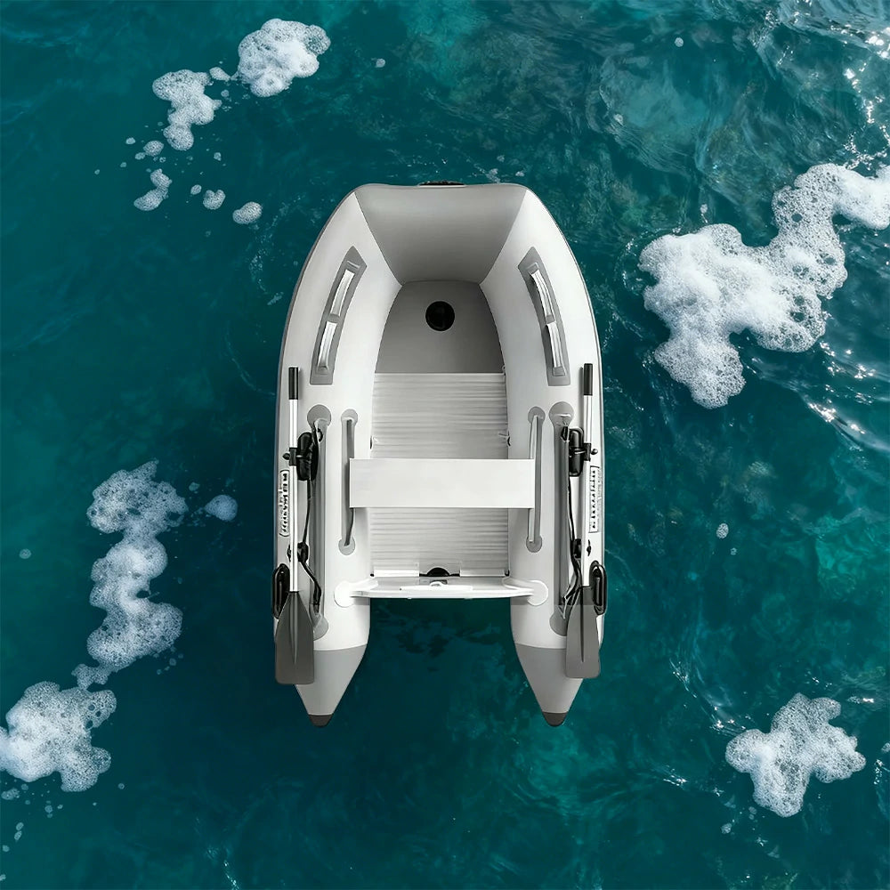 TREKKA 230/330/430cm Inflatable Kayak Durable PVC Construction Multi-Chamber Design Quick-Drain Valve Ideal for Fishing & Recreation - Grey