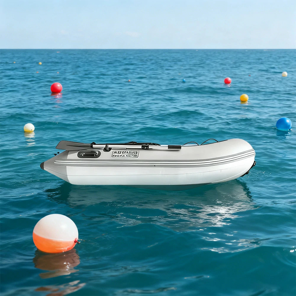 TREKKA 230/330/430cm Inflatable Kayak Durable PVC Construction Multi-Chamber Design Quick-Drain Valve Ideal for Fishing & Recreation - Grey