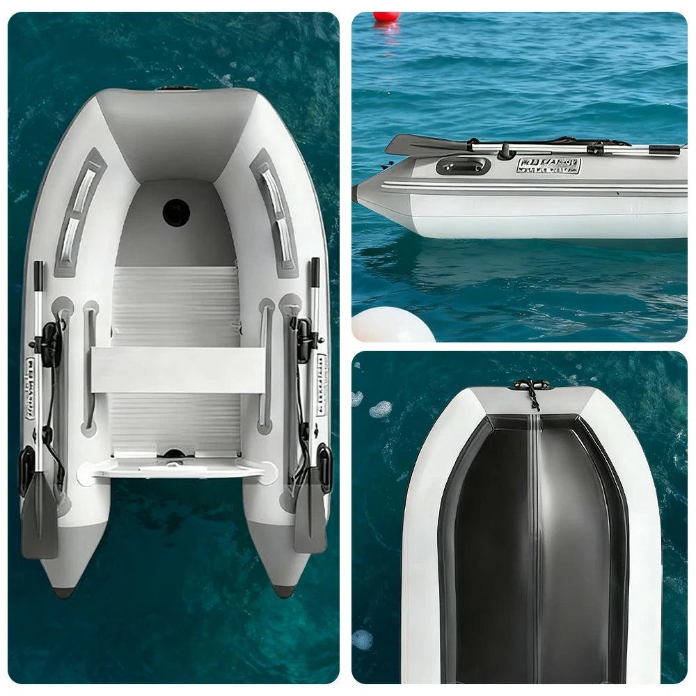 TREKKA 230/330/430cm Inflatable Kayak Durable PVC Construction Multi-Chamber Design Quick-Drain Valve Ideal for Fishing & Recreation - Grey