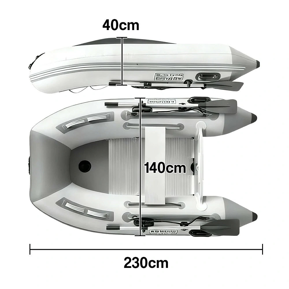 TREKKA 230/330/430cm Inflatable Kayak Durable PVC Construction Multi-Chamber Design Quick-Drain Valve Ideal for Fishing & Recreation - Grey