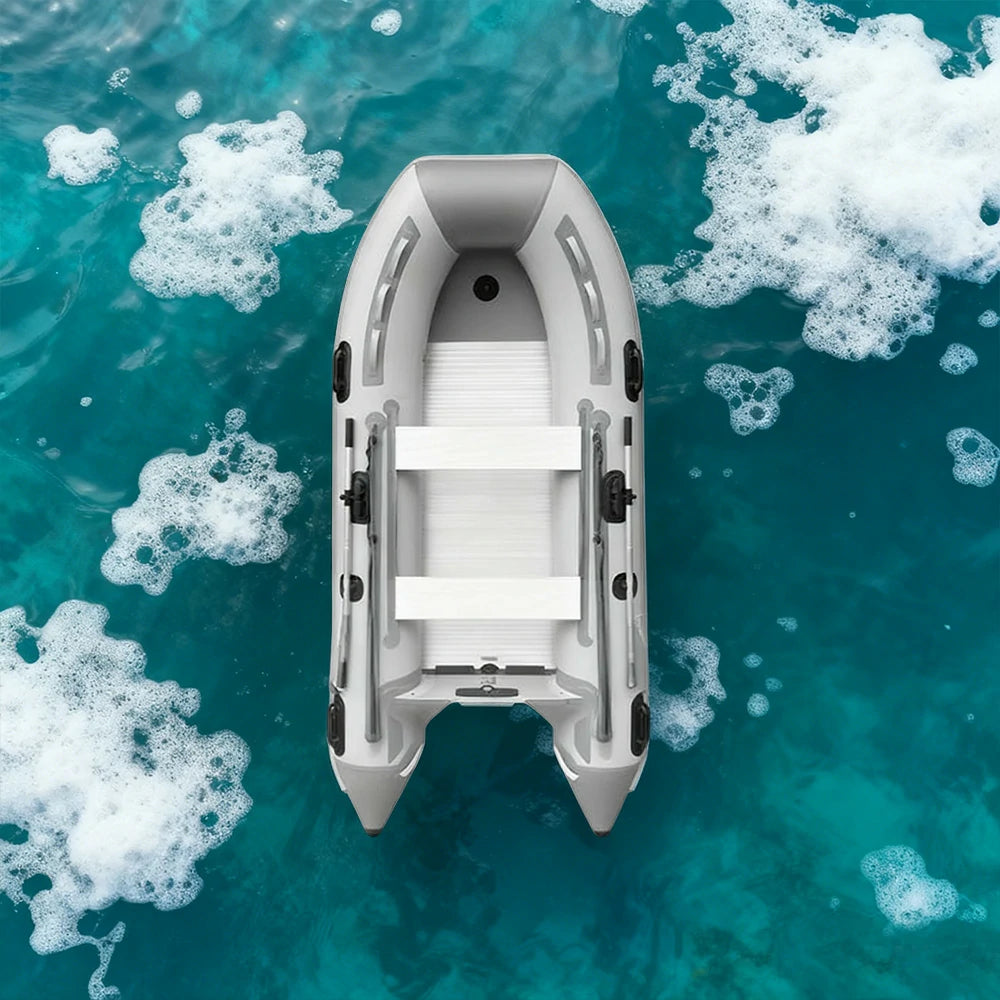 TREKKA 230/330/430cm Inflatable Kayak Durable PVC Construction Multi-Chamber Design Quick-Drain Valve Ideal for Fishing & Recreation - Grey