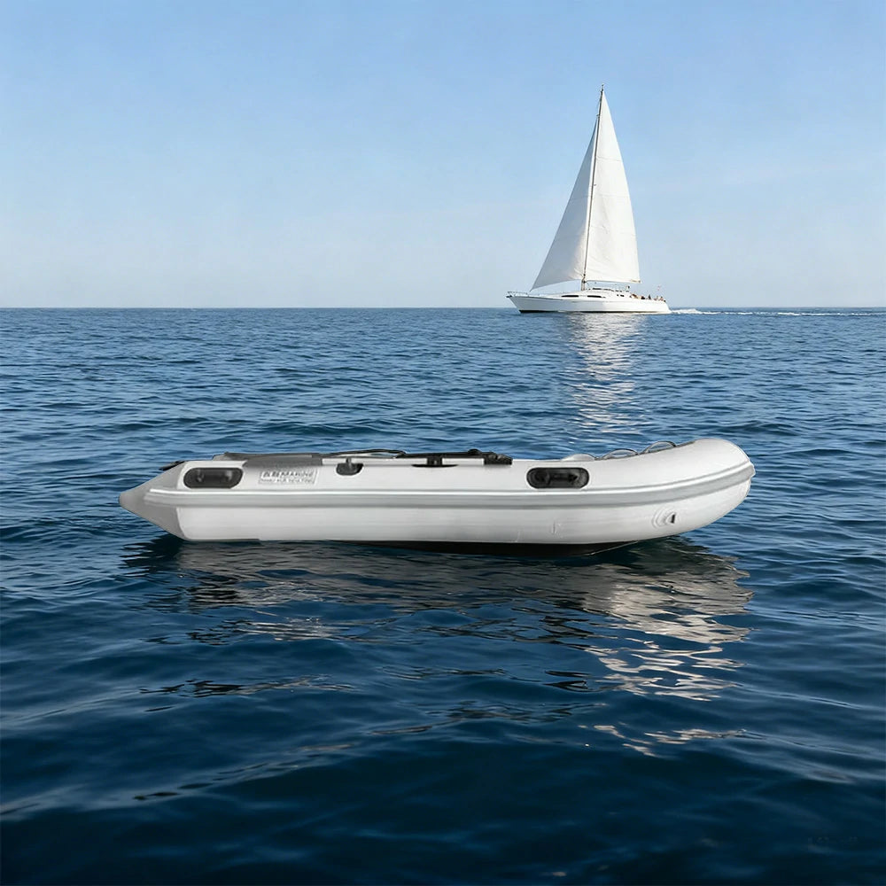 TREKKA 230/330/430cm Inflatable Kayak Durable PVC Construction Multi-Chamber Design Quick-Drain Valve Ideal for Fishing & Recreation - Grey