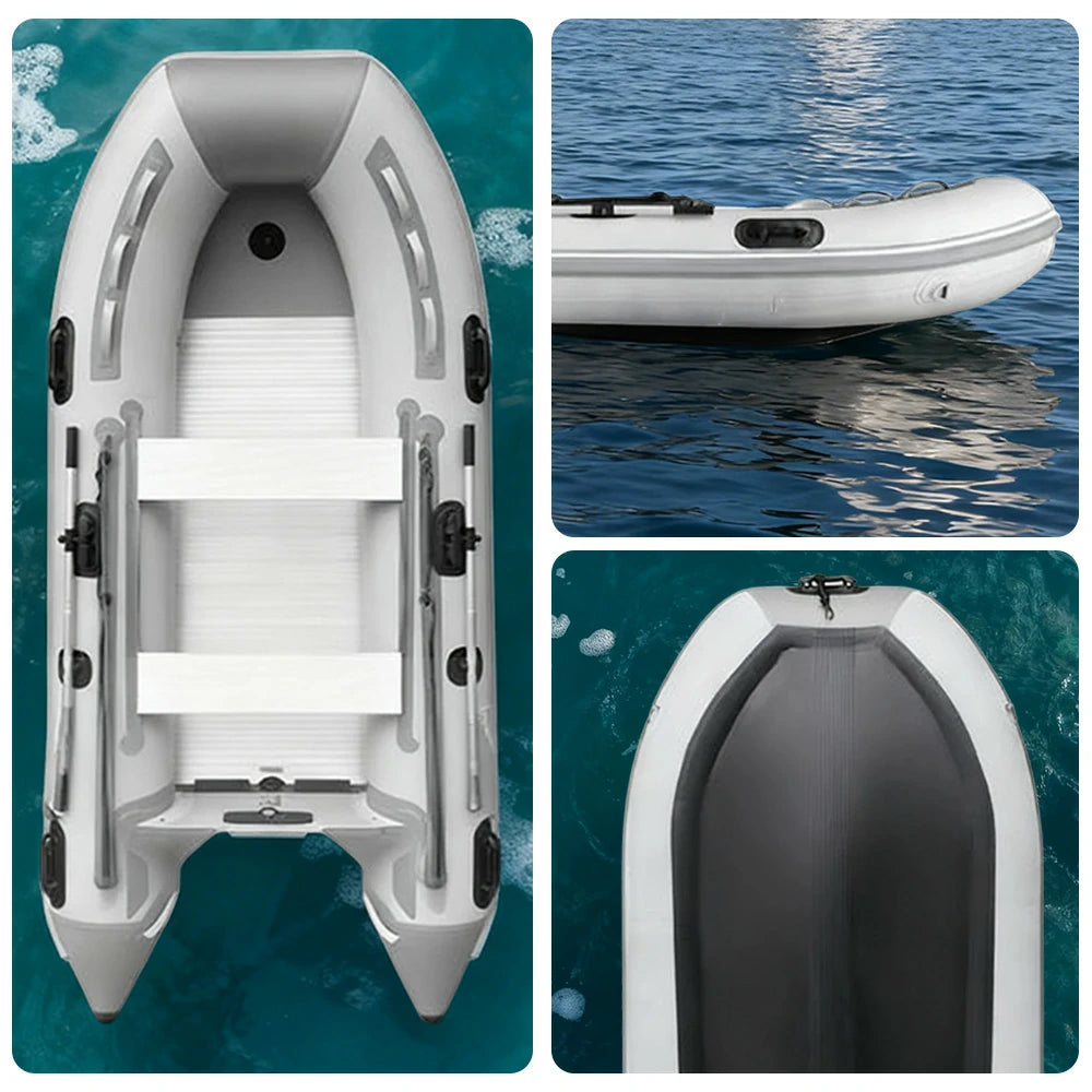 TREKKA 230/330/430cm Inflatable Kayak Durable PVC Construction Multi-Chamber Design Quick-Drain Valve Ideal for Fishing & Recreation - Grey