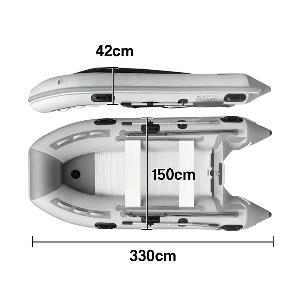 TREKKA 230/330/430cm Inflatable Kayak Durable PVC Construction Multi-Chamber Design Quick-Drain Valve Ideal for Fishing & Recreation - Grey