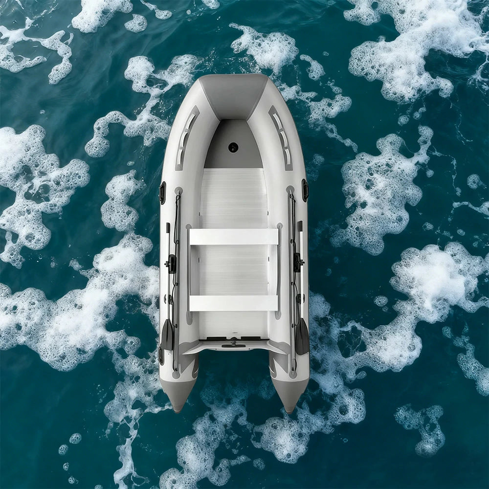 TREKKA 230/330/430cm Inflatable Kayak Durable PVC Construction Multi-Chamber Design Quick-Drain Valve Ideal for Fishing & Recreation - Grey