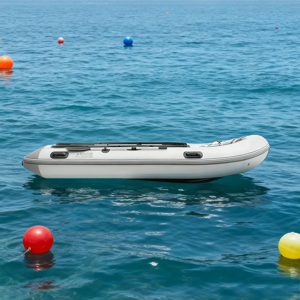 TREKKA 230/330/430cm Inflatable Kayak Durable PVC Construction Multi-Chamber Design Quick-Drain Valve Ideal for Fishing & Recreation - Grey