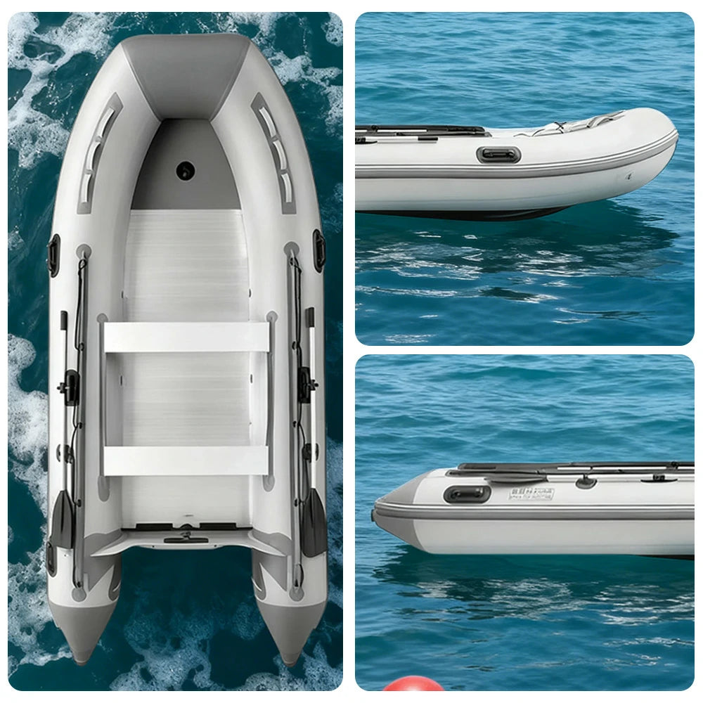 TREKKA 230/330/430cm Inflatable Kayak Durable PVC Construction Multi-Chamber Design Quick-Drain Valve Ideal for Fishing & Recreation - Grey