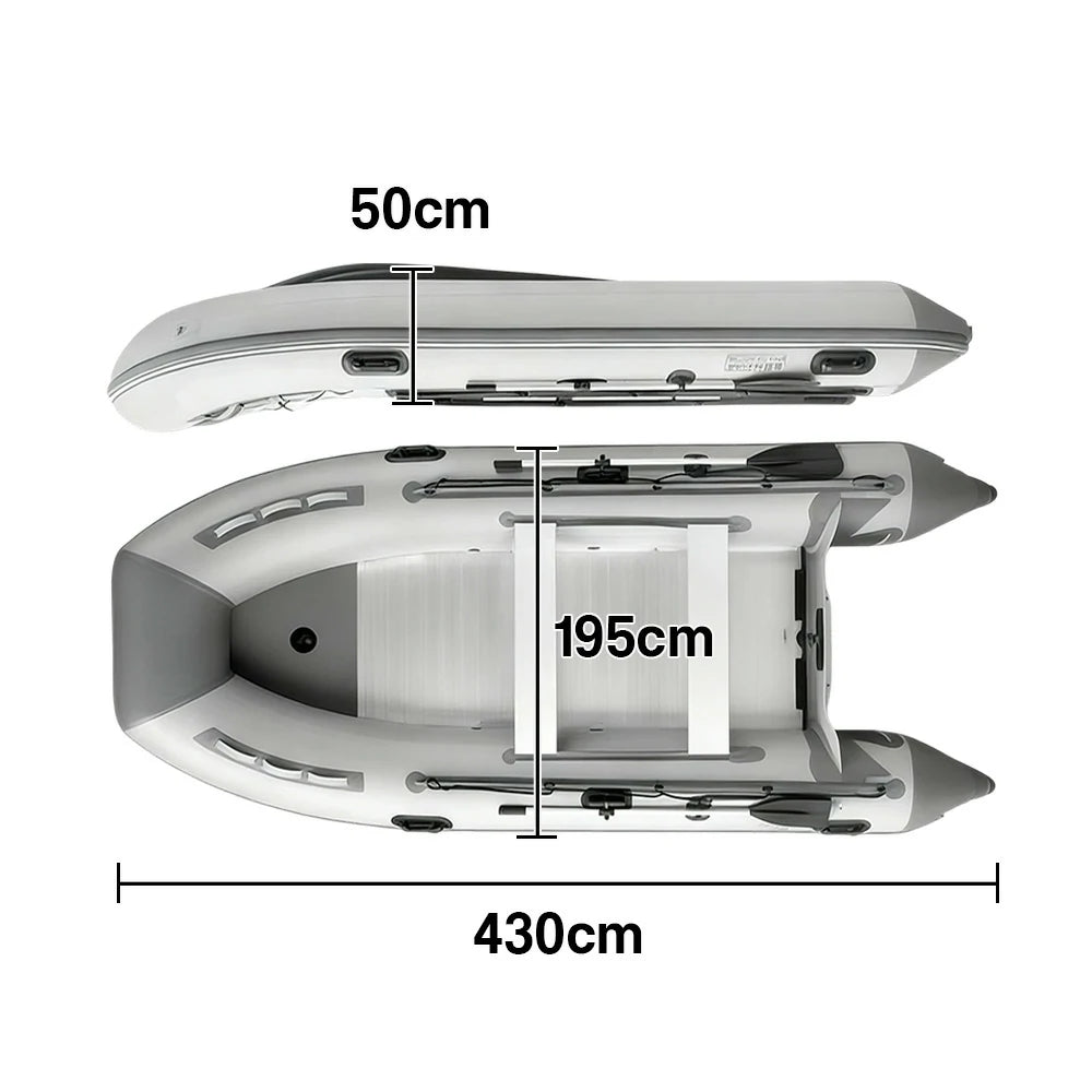 TREKKA 230/330/430cm Inflatable Kayak Durable PVC Construction Multi-Chamber Design Quick-Drain Valve Ideal for Fishing & Recreation - Grey
