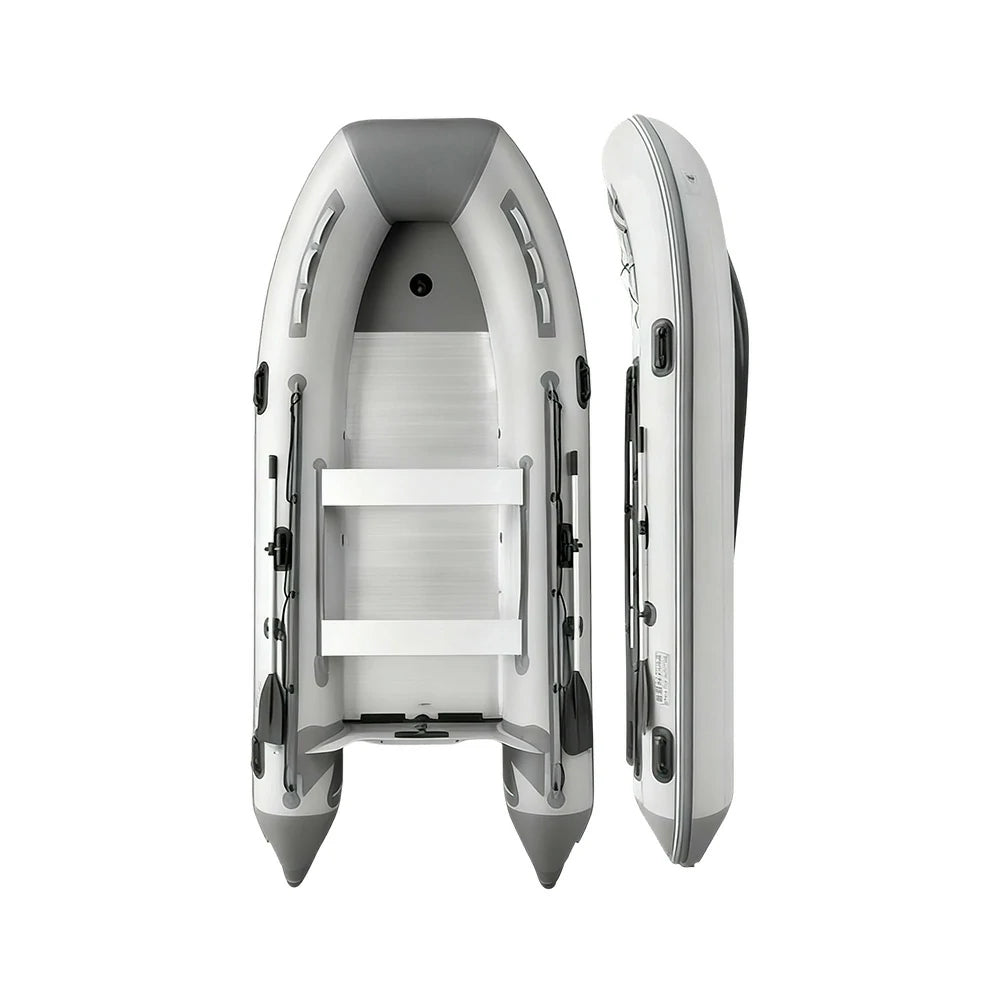 TREKKA 230/330/430cm Inflatable Kayak Durable PVC Construction Multi-Chamber Design Quick-Drain Valve Ideal for Fishing & Recreation - Grey