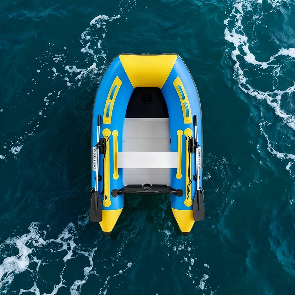 TREKKA 230/330/380cm Inflatable Kayak Durable PVC Construction Multi-Chamber Design Quick-Drain Valve Ideal for Fishing & Recreation - Blue