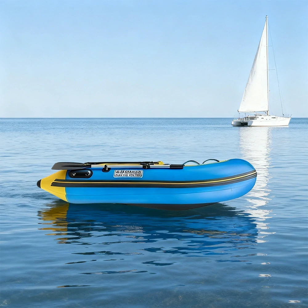 TREKKA 230/330/380cm Inflatable Kayak Durable PVC Construction Multi-Chamber Design Quick-Drain Valve Ideal for Fishing & Recreation - Blue