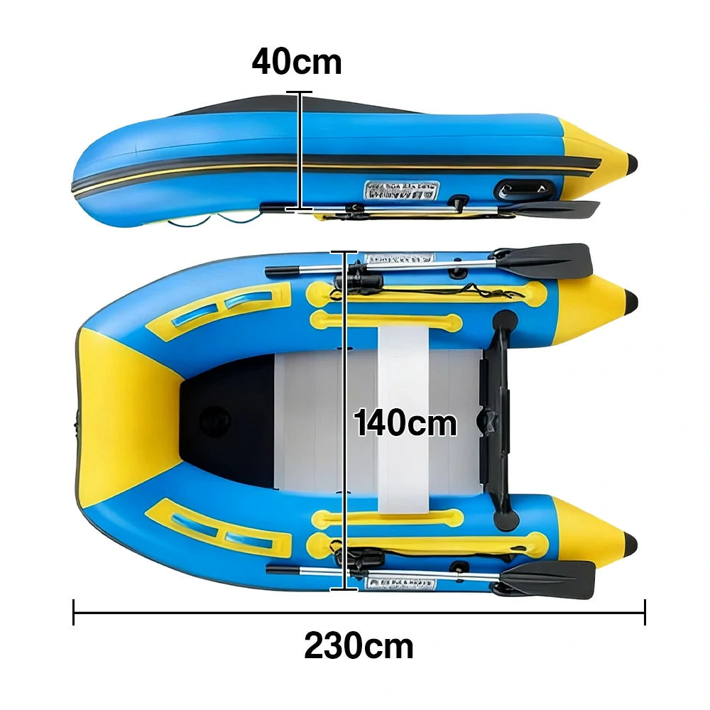 TREKKA 230/330/380cm Inflatable Kayak Durable PVC Construction Multi-Chamber Design Quick-Drain Valve Ideal for Fishing & Recreation - Blue
