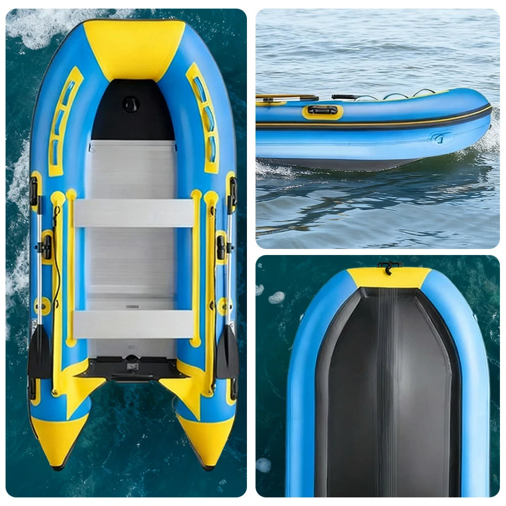 TREKKA 230/330/380cm Inflatable Kayak Durable PVC Construction Multi-Chamber Design Quick-Drain Valve Ideal for Fishing & Recreation - Blue