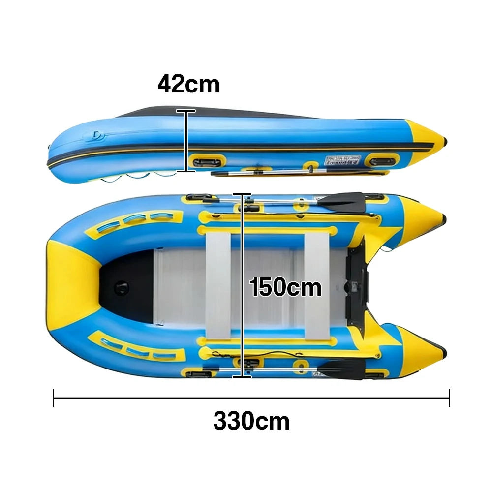 TREKKA 230/330/380cm Inflatable Kayak Durable PVC Construction Multi-Chamber Design Quick-Drain Valve Ideal for Fishing & Recreation - Blue
