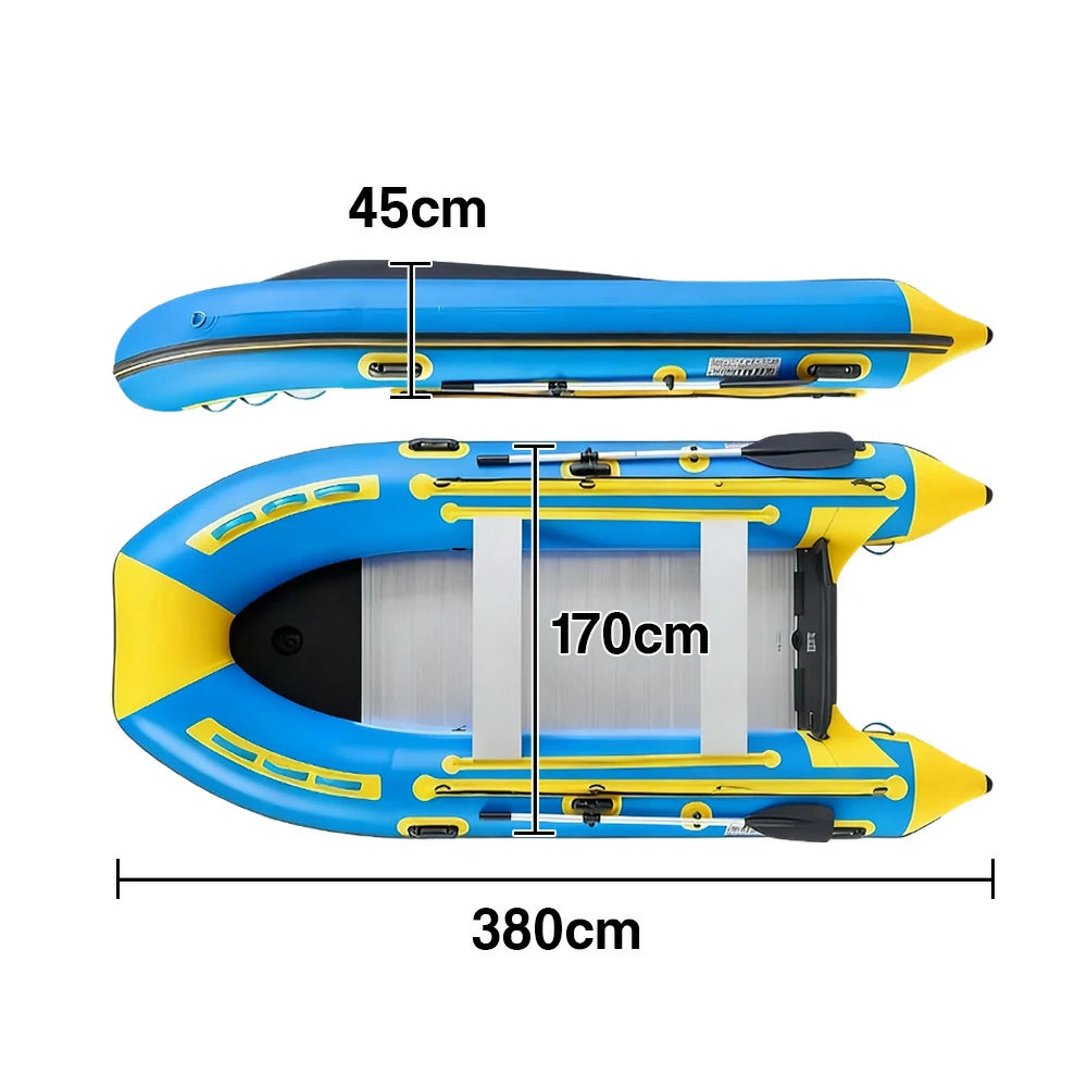 TREKKA 230/330/380cm Inflatable Kayak Durable PVC Construction Multi-Chamber Design Quick-Drain Valve Ideal for Fishing & Recreation - Blue