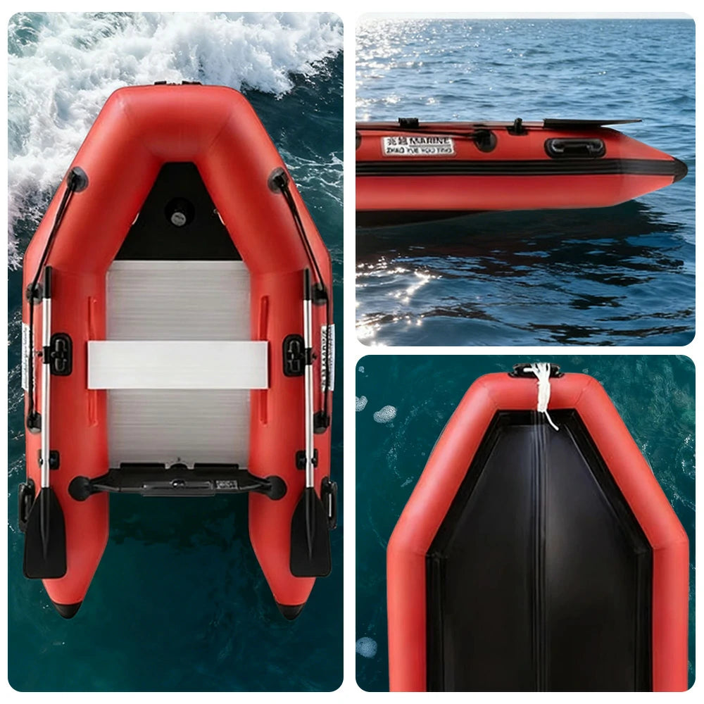TREKKA 230/280/330cm Inflatable Kayak Durable PVC Construction Multi-Chamber Design Quick-Drain Valve Ideal for Fishing & Recreation - Red