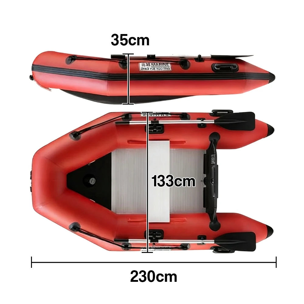 TREKKA 230/280/330cm Inflatable Kayak Durable PVC Construction Multi-Chamber Design Quick-Drain Valve Ideal for Fishing & Recreation - Red