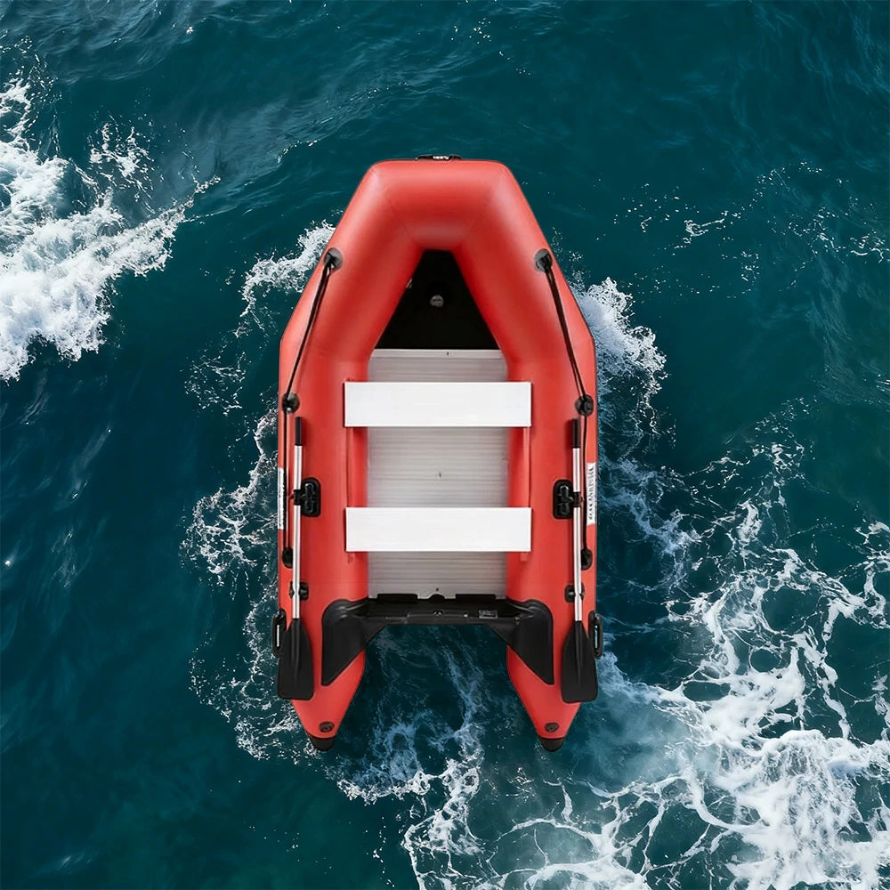 TREKKA 230/280/330cm Inflatable Kayak Durable PVC Construction Multi-Chamber Design Quick-Drain Valve Ideal for Fishing & Recreation - Red